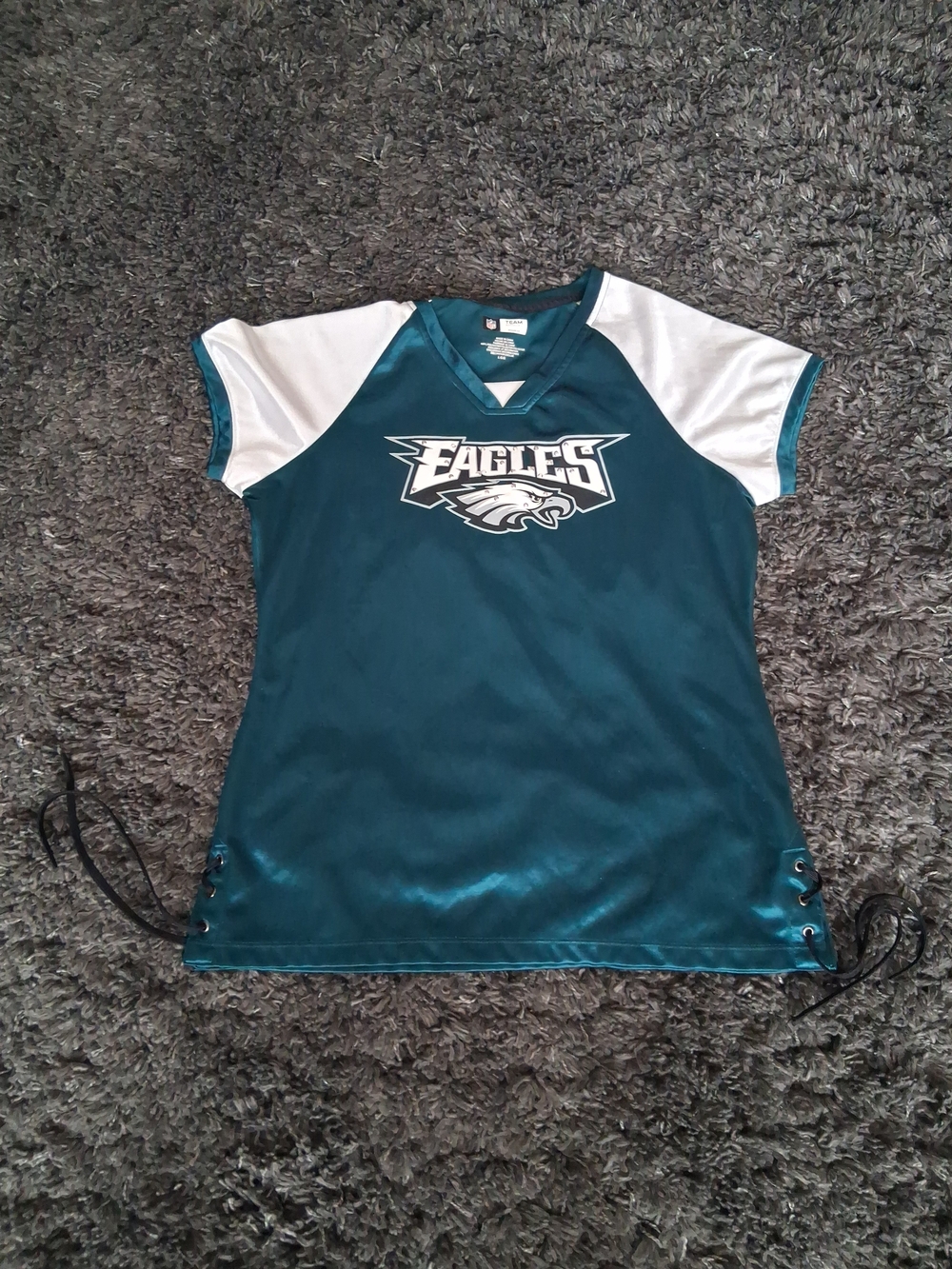 NFL Philadelphia Eagles Teal and White V-Neck Jersey Top